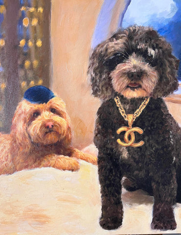 Regina’s dog Hanukkah painting, hanukkah  doodle, hanukkah for dogs, hanukkah dogs painting