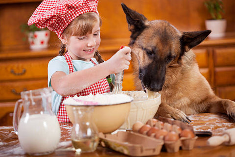 girl baking dog treats with dog